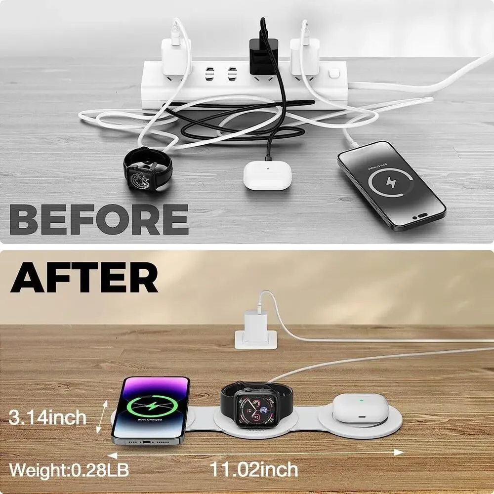 3-In-1 Wireless Fast Charger Charging Pad Foldable Stand Dock For Samsung iPhone